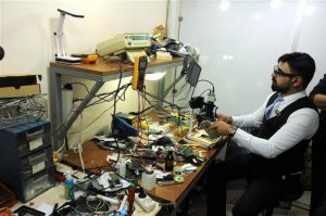 Celal at home in his lab.
