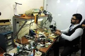 Celal at home in his lab.