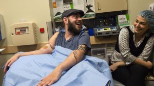 Peck enjoying a light moment with his fiancee, Jessica Parker.